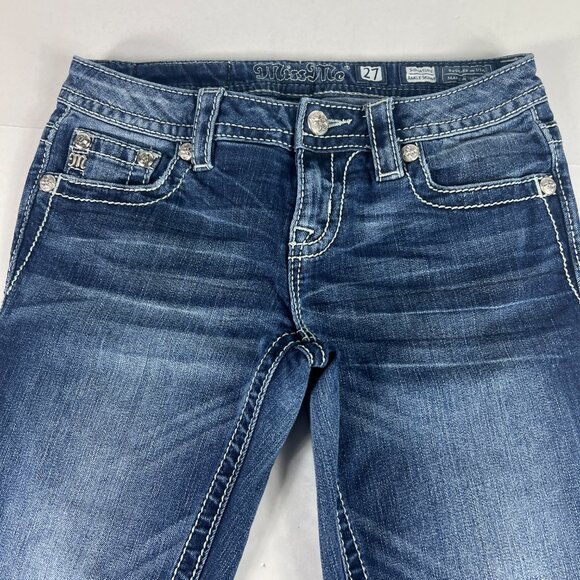 Miss Me Jeans Women's 29x25* Low Rise Skinny Ankle Blue Embellished Denim Tag 27 - Picture 2 of 16